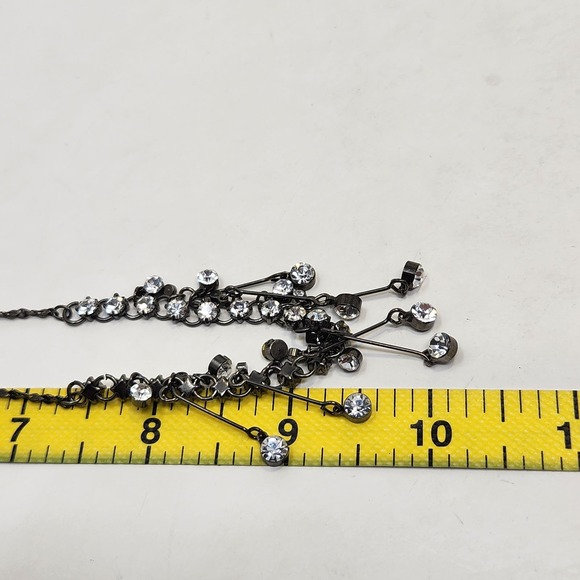 Trifari Gunmetal Gray Clear Dangle Rhinestone Necklace Earring Jewelry Set - Picture 4 of 5